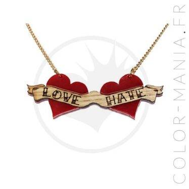 Collier Rouge et Bois Old School Love-Hate | Color-Mania