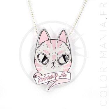 Collier Chat Worship Me Rose et Blanc | Color-Mania