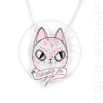 Collier Chat Worship Me Rose et Blanc | Color-Mania