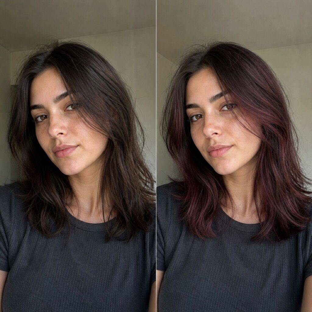 avant apres reflet cheveux rose framboise